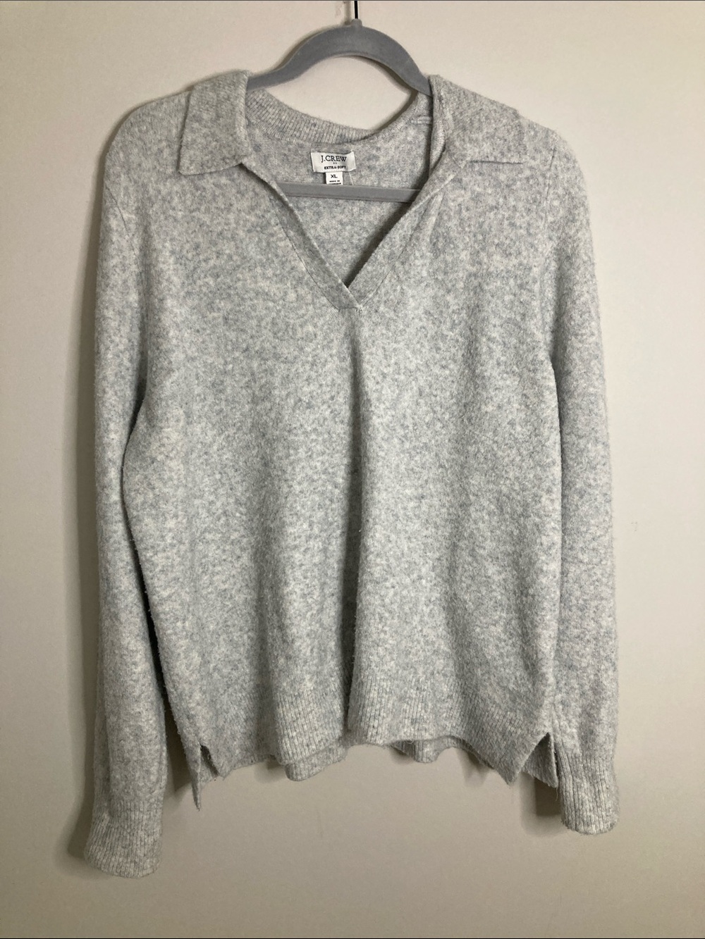 J. Crew Soft Heather Gray Collared V-Neck Sweater